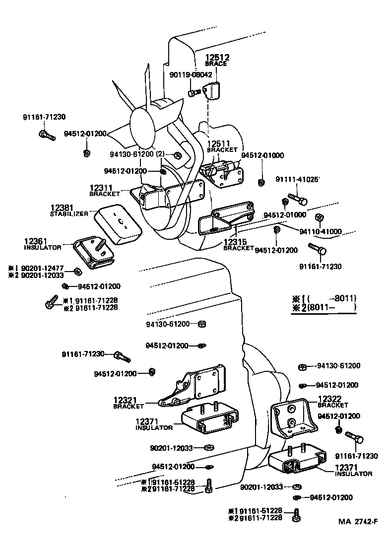 12311-77010 BRACKET, ENGINE MOUNTING, FRONT NO.1 RH product image