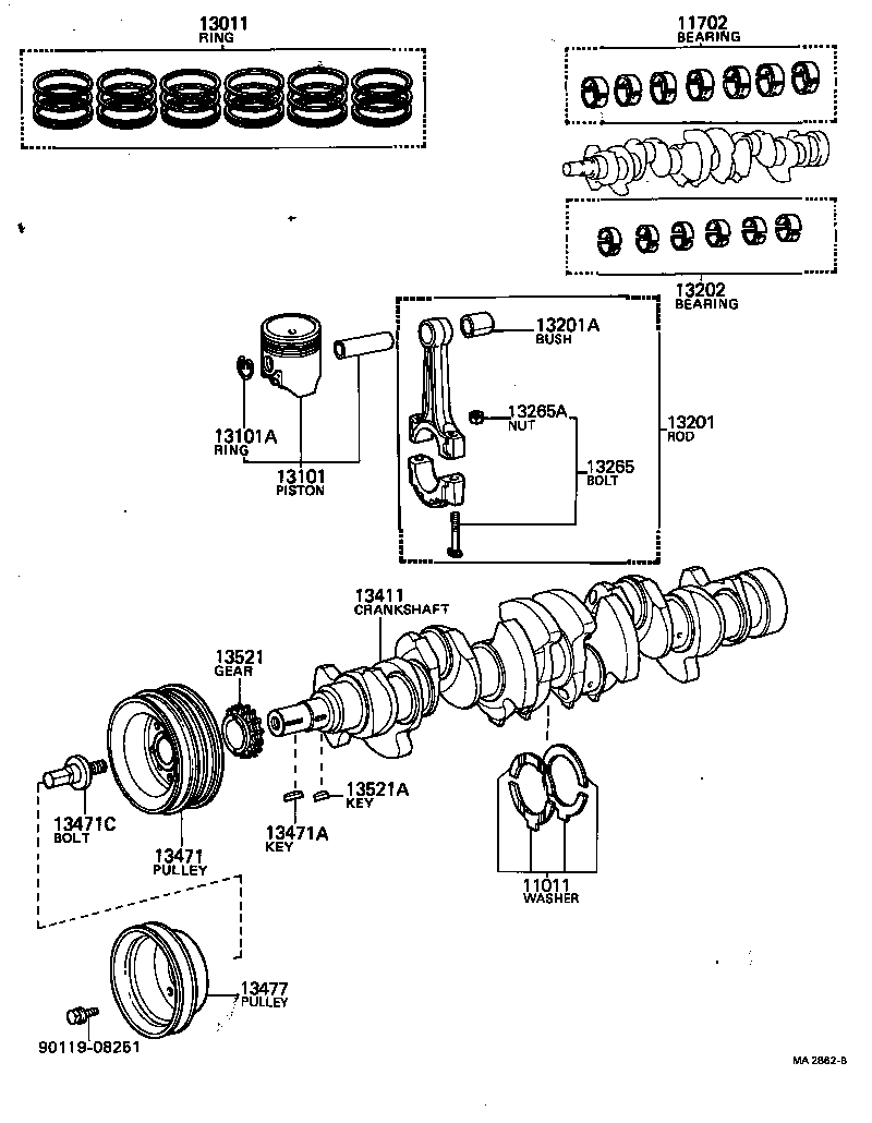 Toyota 88451-22052 PULLEY, CRANKSHAFT, NO.2