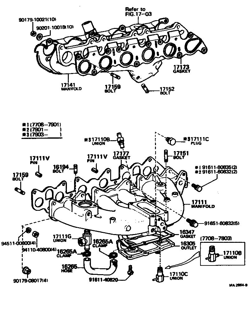 Toyota 17177-45021 GASKET, INTAKE MANIFOLD TO HEAD, NO.1