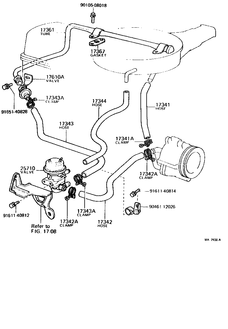 Toyota 17342-35020 HOSE, NO.2(FOR AIR INJECTION SYSTEM)