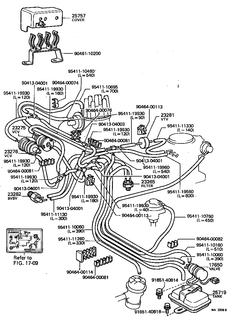90445-07009 HOSE ASSY, VACUUM SWITCHING VALVE product image