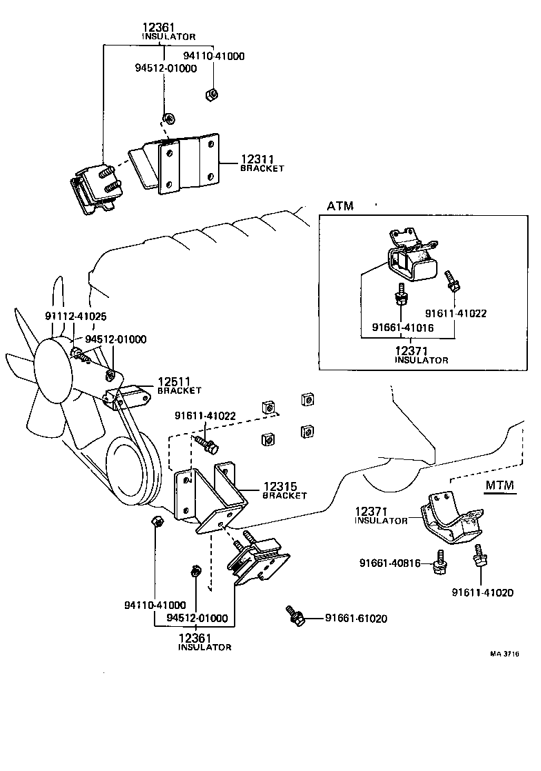 12361-49016 INSULATOR, ENGINE MOUNTING, FRONT product image