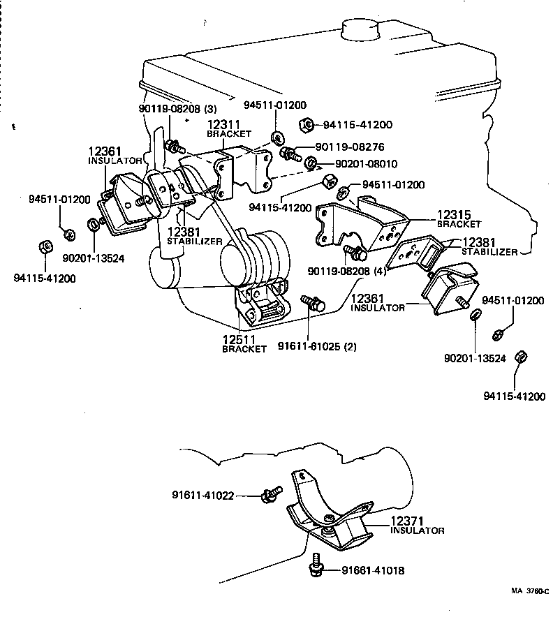 12302-13070 BRACKET, ENGINE MOUNTING, FRONT NO.1 LH product image