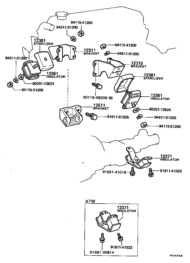 12302-13070 BRACKET, ENGINE MOUNTING, FRONT NO.1 LH product image
