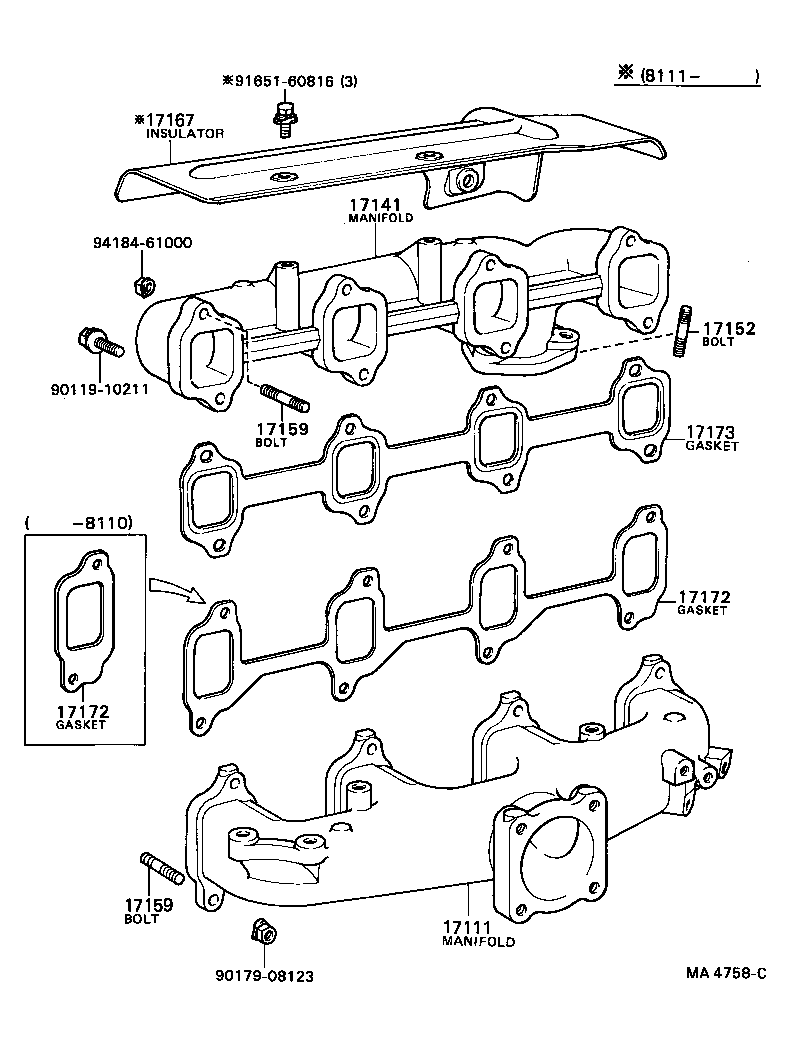 17177-38010 GASKET, INTAKE MANIFOLD TO HEAD, NO.1 product image