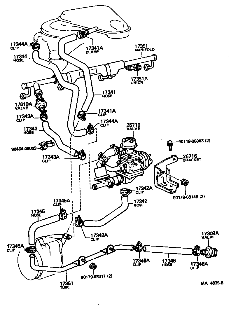 Toyota 96112-10380 CLAMP OR CLIP, NO.1(FOR AIR INJECTION SYSTEM HOSE, NO.1)