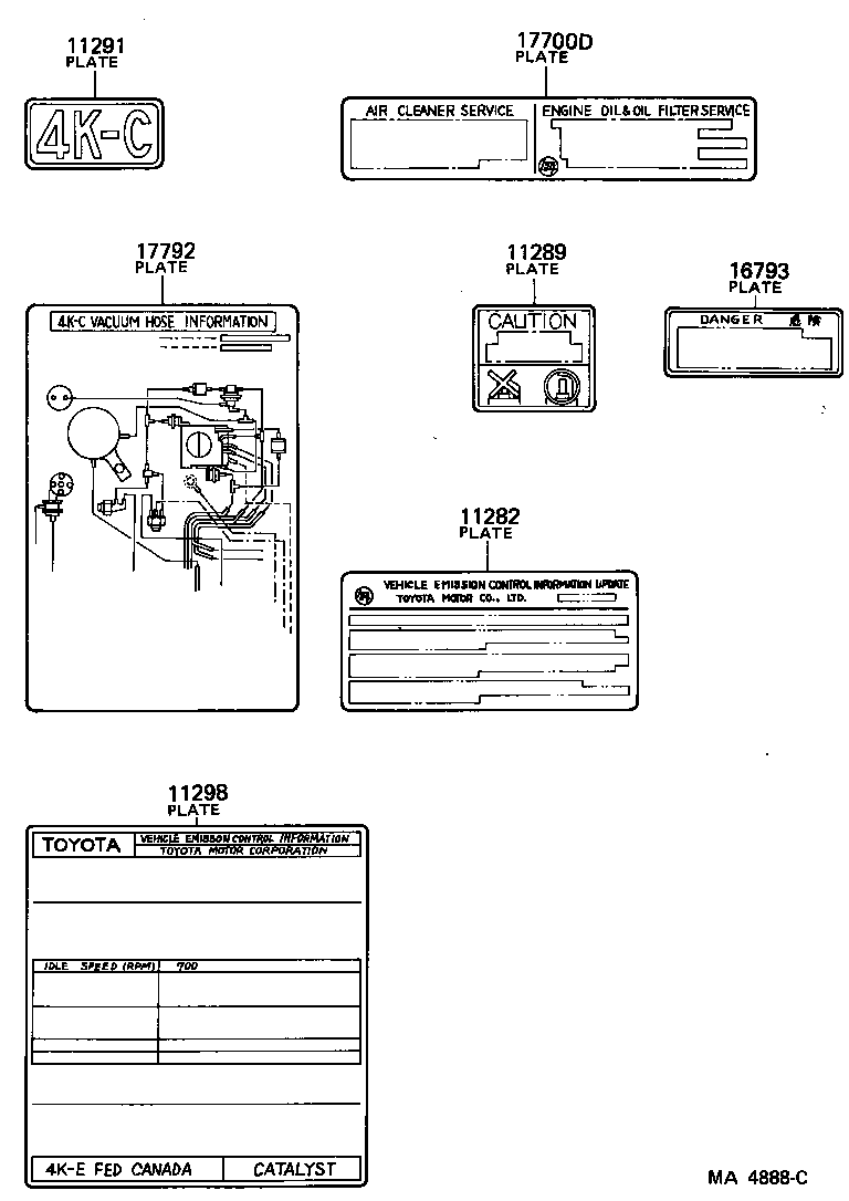 Toyota 11293-28040 PLATE, ENGINE CAUTION