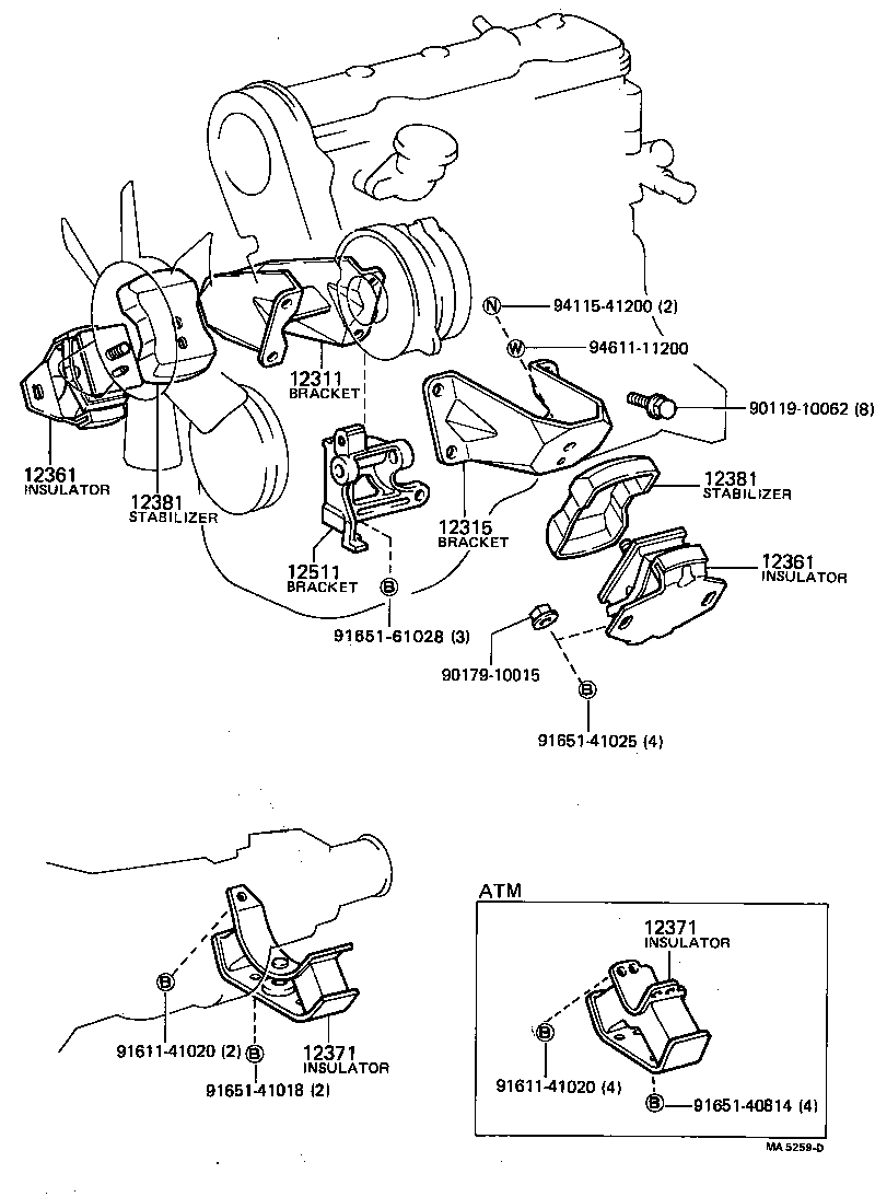 12361-15080 INSULATOR, ENGINE MOUNTING, FRONT product image