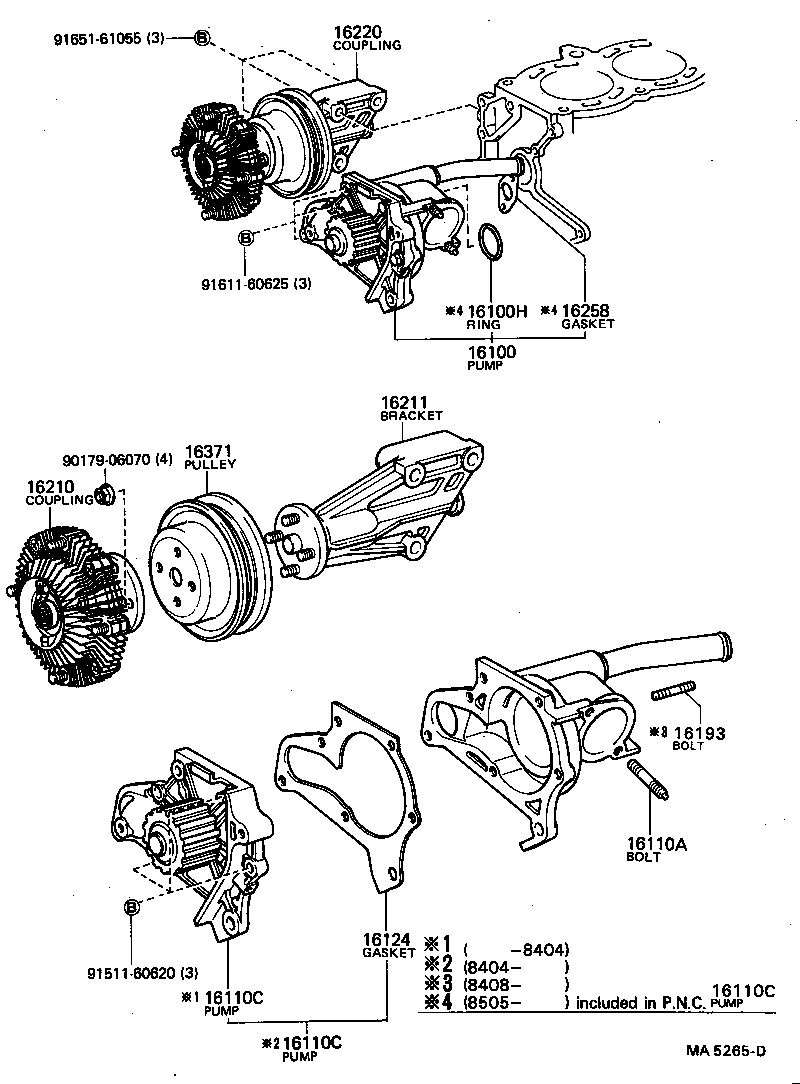 16100-88280 PUMP ASSY, WATER, W/O COUPLING product image
