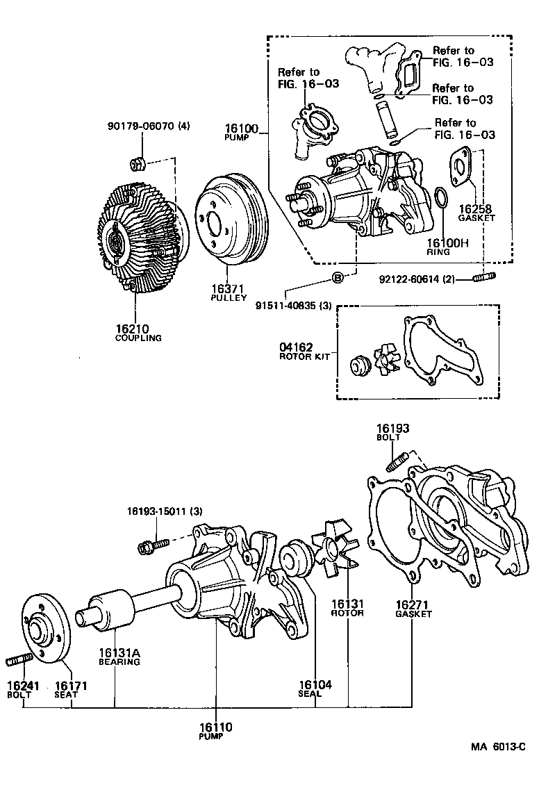Toyota 16100-19036 PUMP ASSY, ENGINE WATER