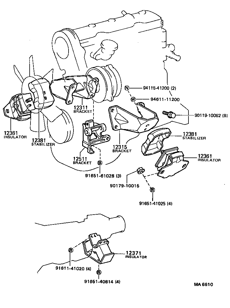 12308-34020 ABSORBER, ENGINE MOUNTING, NO.1 product image