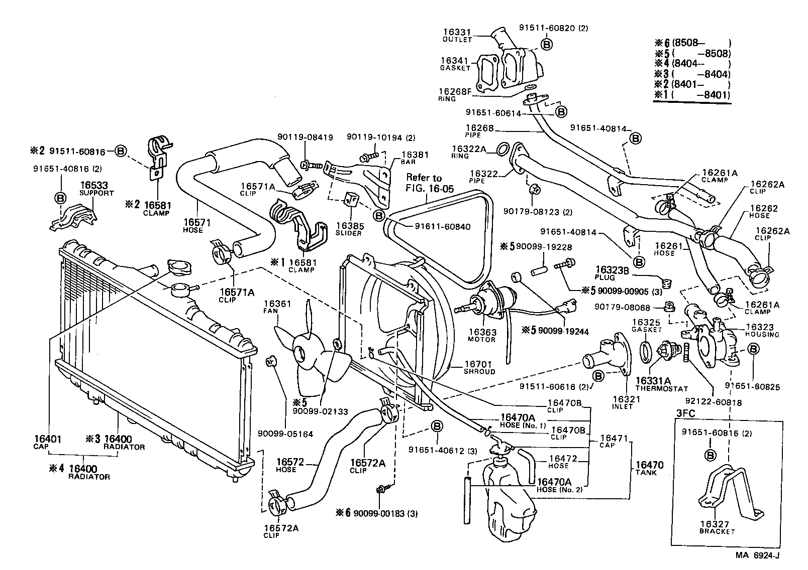 Toyota 16267-64010 HOSE, WATER BY-PASS, NO.3