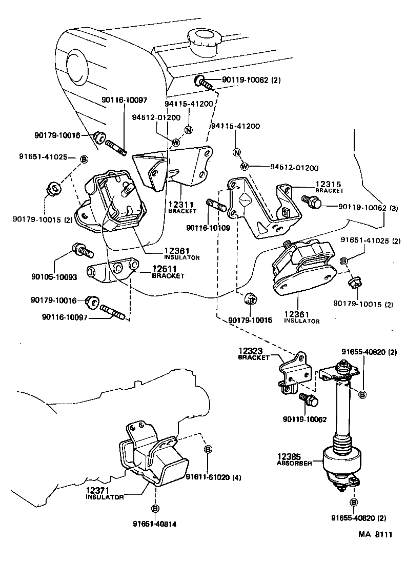 12308-34020 ABSORBER, ENGINE MOUNTING, NO.1 product image