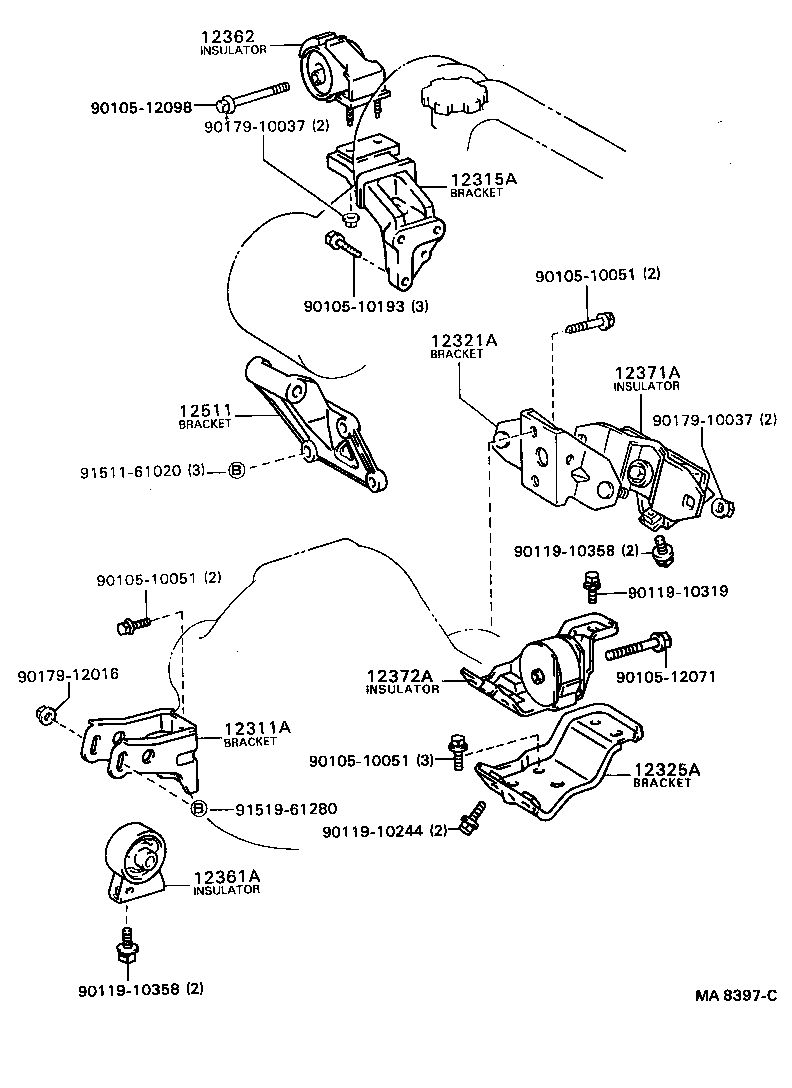 12371-16061 INSULATOR, ENGINE MOUNTING, REAR product image