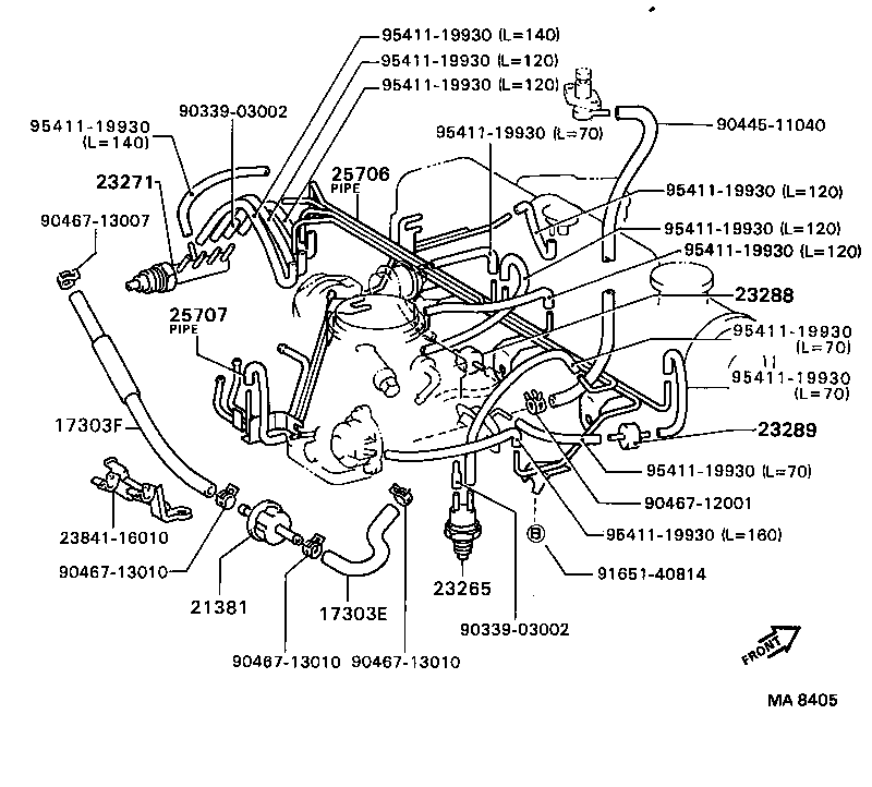 25707-16010 PIPE SUB-ASSY, VACUUM TRANSMITTING, NO.2 product image