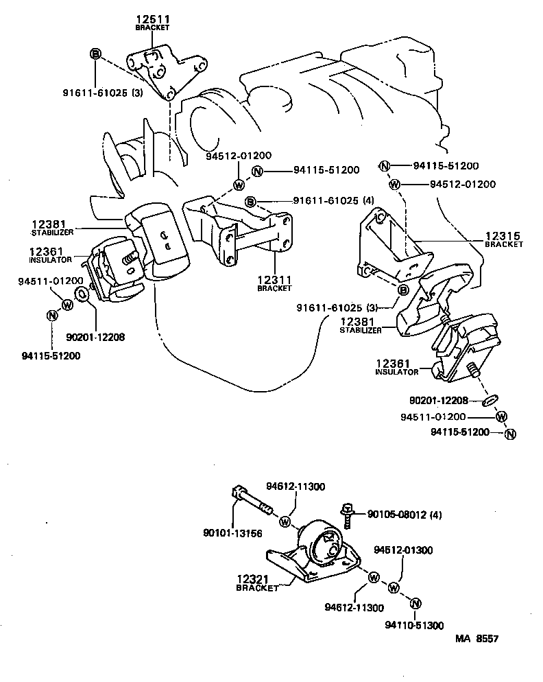 12303-64040 BRACKET, ENGINE MOUNTING, REAR, NO.1 product image