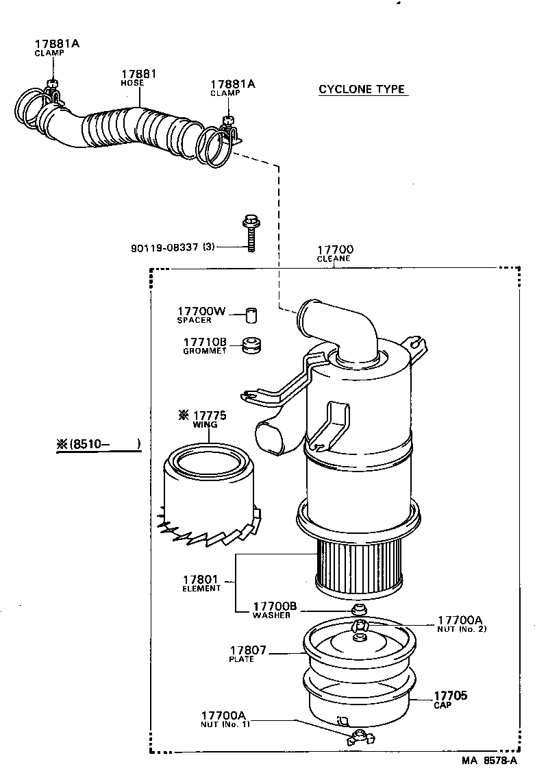 17705-13130 CAP SUB-ASSY, AIR CLEANER product image
