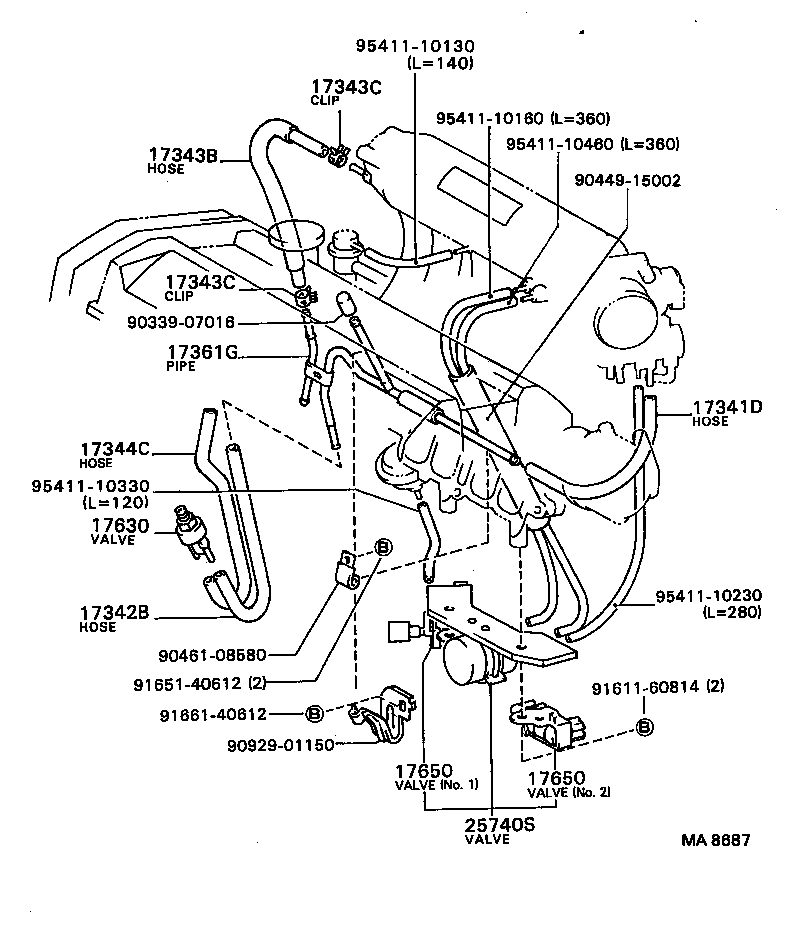 25707-16010 PIPE SUB-ASSY, VACUUM TRANSMITTING, NO.2 product image