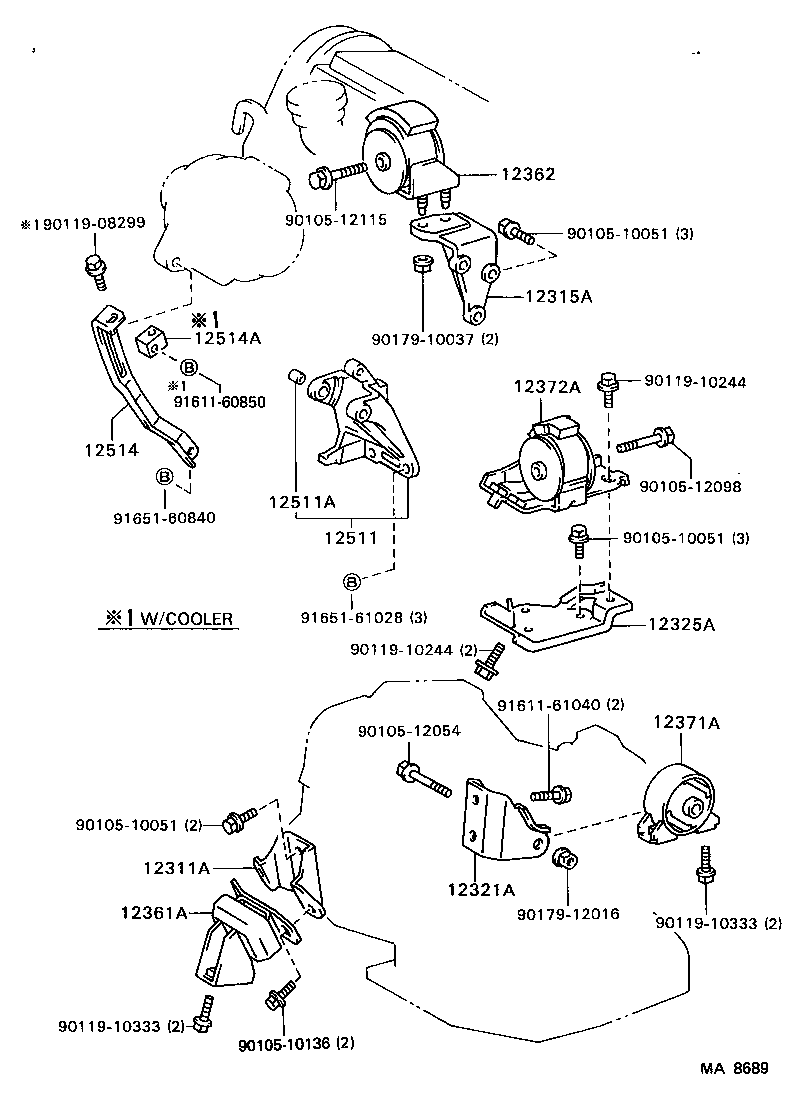 12361-74010 INSULATOR, ENGINE MOUNTING, FRONT(FOR TRANSVERSE ENGINE) product image