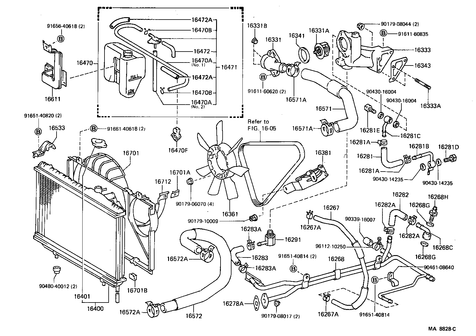 Toyota 16282-42010 HOSE, WATER BY-PASS, NO.5