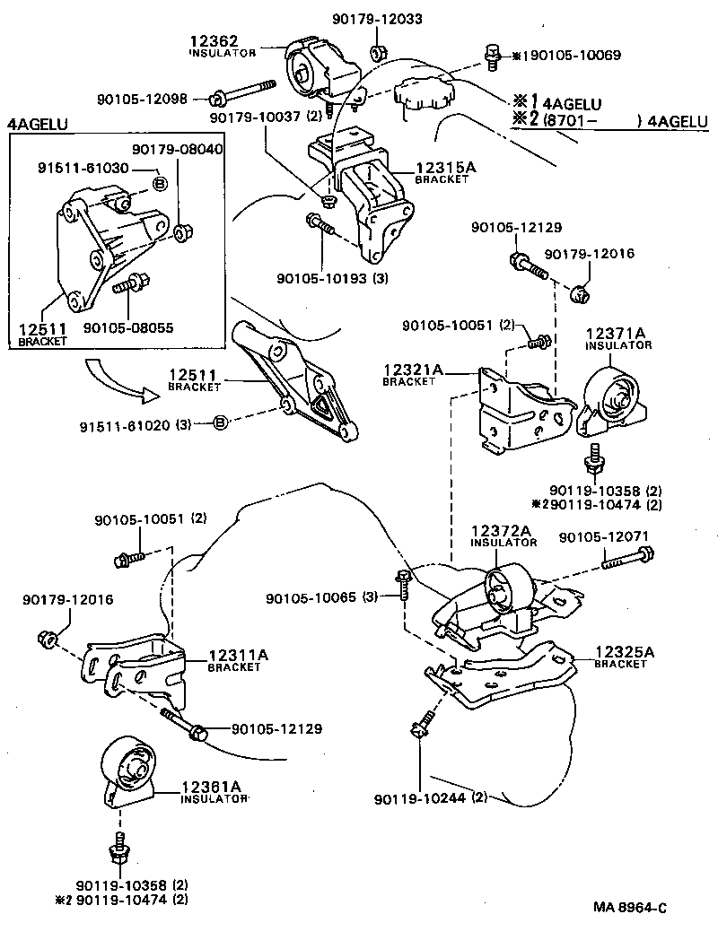 12372-15030 INSULATOR, ENGINE MOUNTING, LH(FOR TRANSVERSE ENGINE) product image
