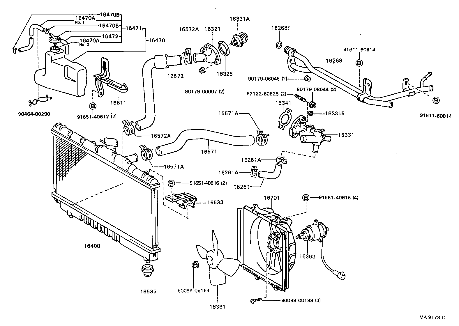 Toyota 16264-62020 HOSE, WATER BY-PASS, NO.2
