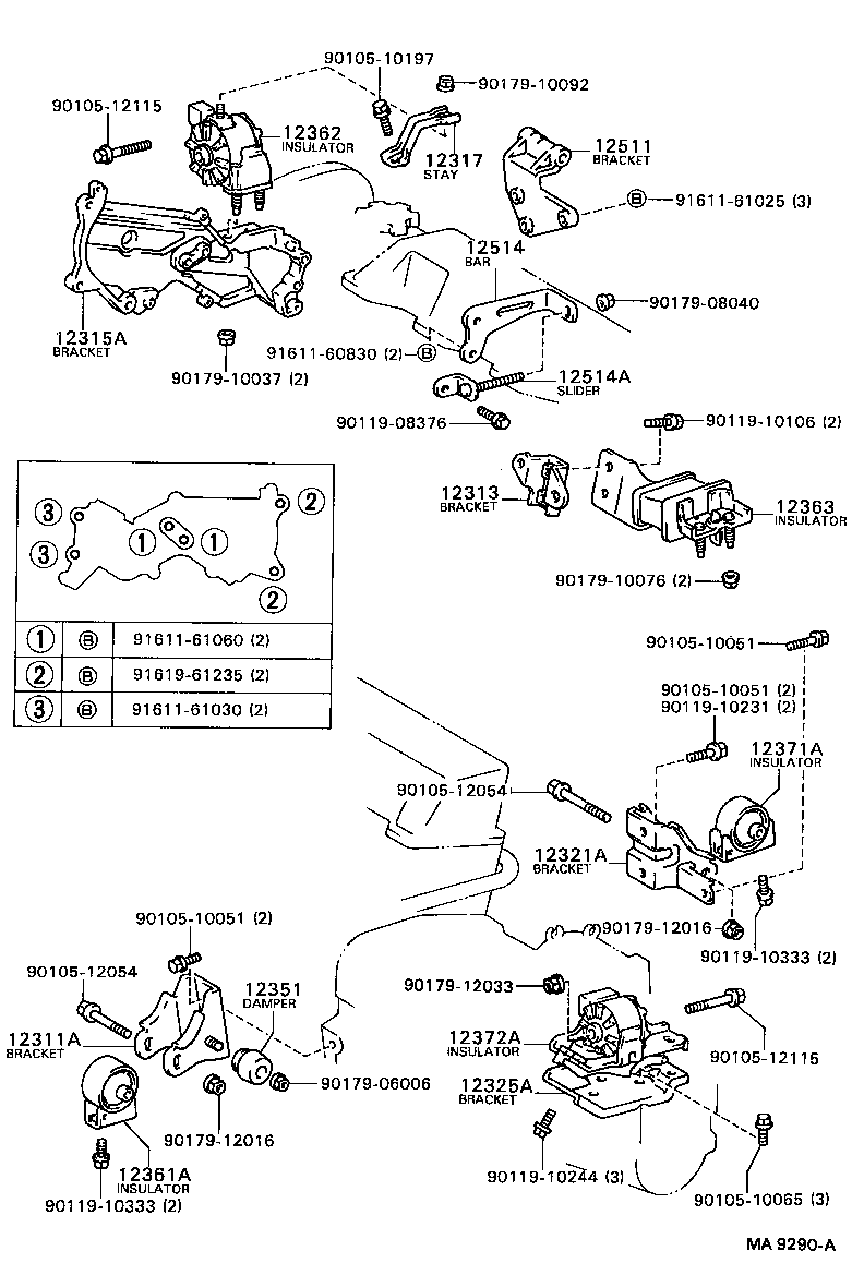 12361-64110 INSULATOR, ENGINE MOUNTING, FRONT(FOR TRANSVERSE ENGINE) product image