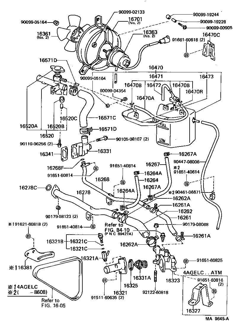 Toyota 16264-16041 HOSE, WATER BY-PASS, NO.2