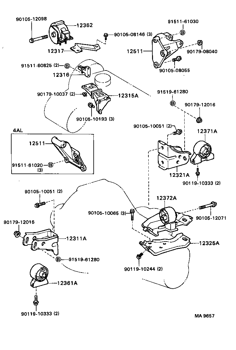 12362-16110 INSULATOR, ENGINE MOUNTING, RH(FOR TRANSVERSE ENGINE) product image