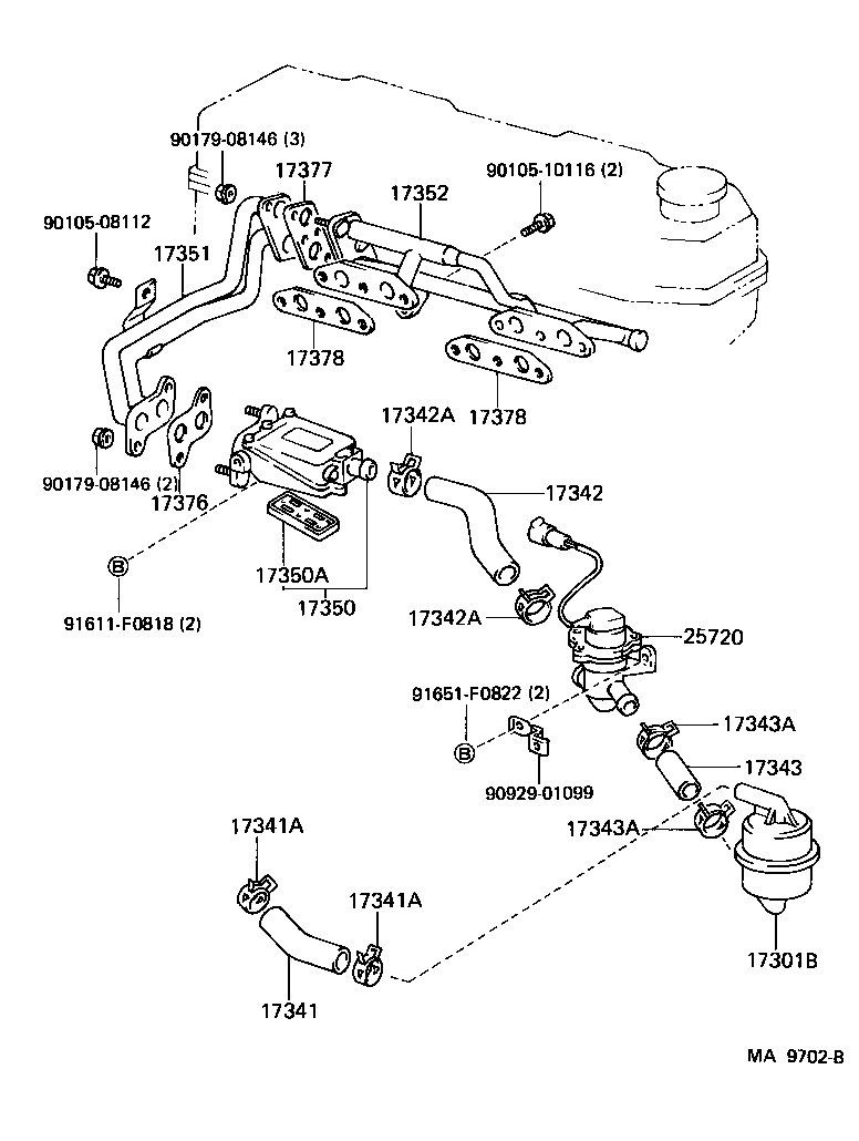 Toyota 17345-35020 HOSE, NO.5(FOR AIR INJECTION SYSTEM)