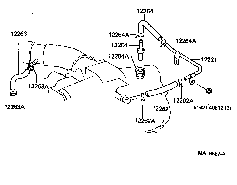 Toyota 12262-61020 HOSE, VENTILATION, NO.3