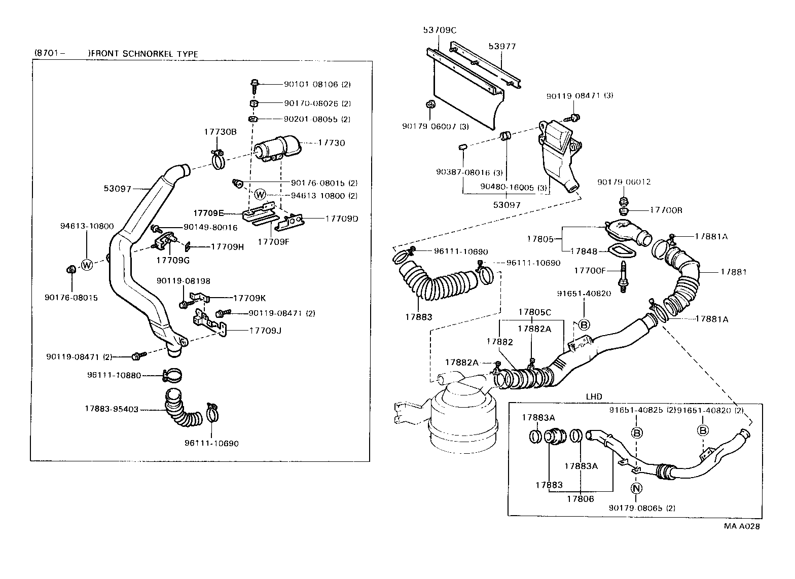 17805-73080 PIPE SUB-ASSY, AIR CLEANER, NO.1 product image