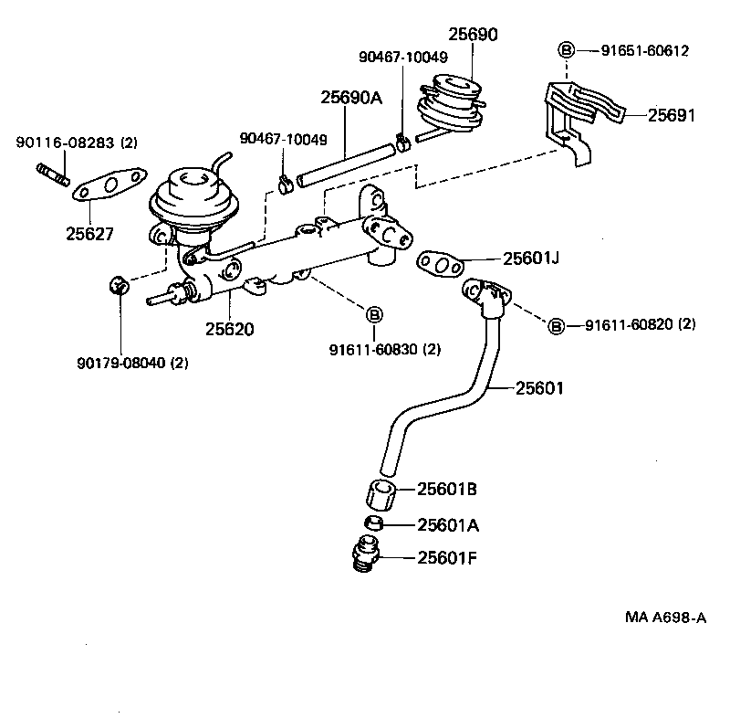 Toyota 25601-62010 PIPE SUB-ASSY, EGR, NO.1