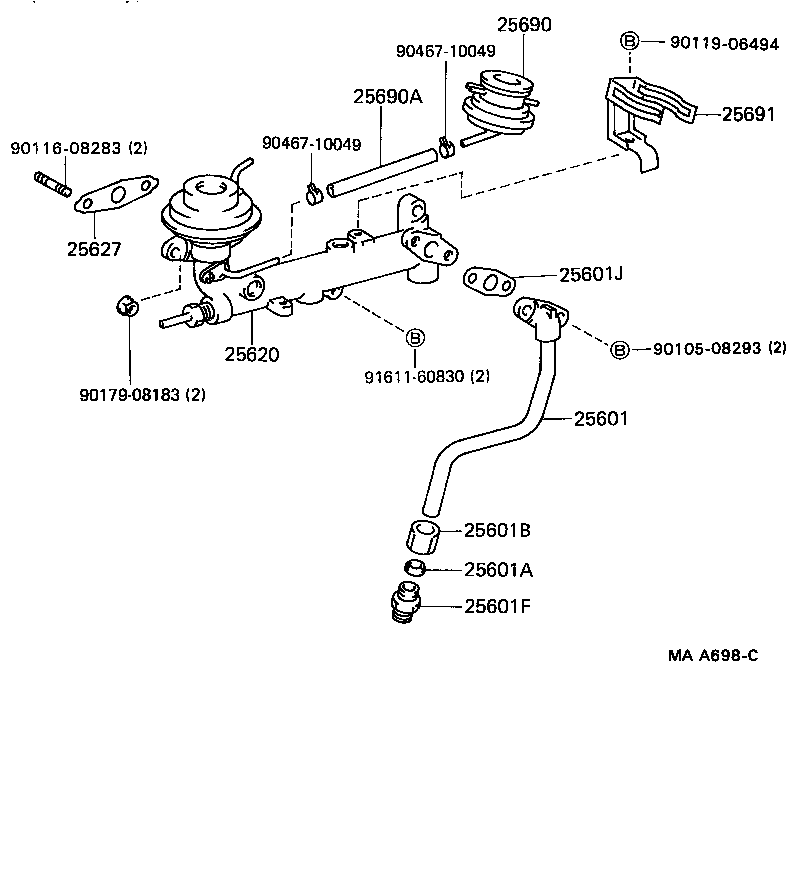 Toyota 25611-03020 PIPE SUB-ASSY, EGR, NO.1