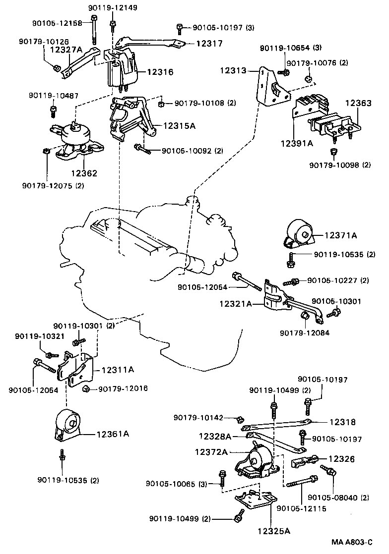 12361-64121 INSULATOR, ENGINE MOUNTING, FRONT(FOR TRANSVERSE ENGINE) product image