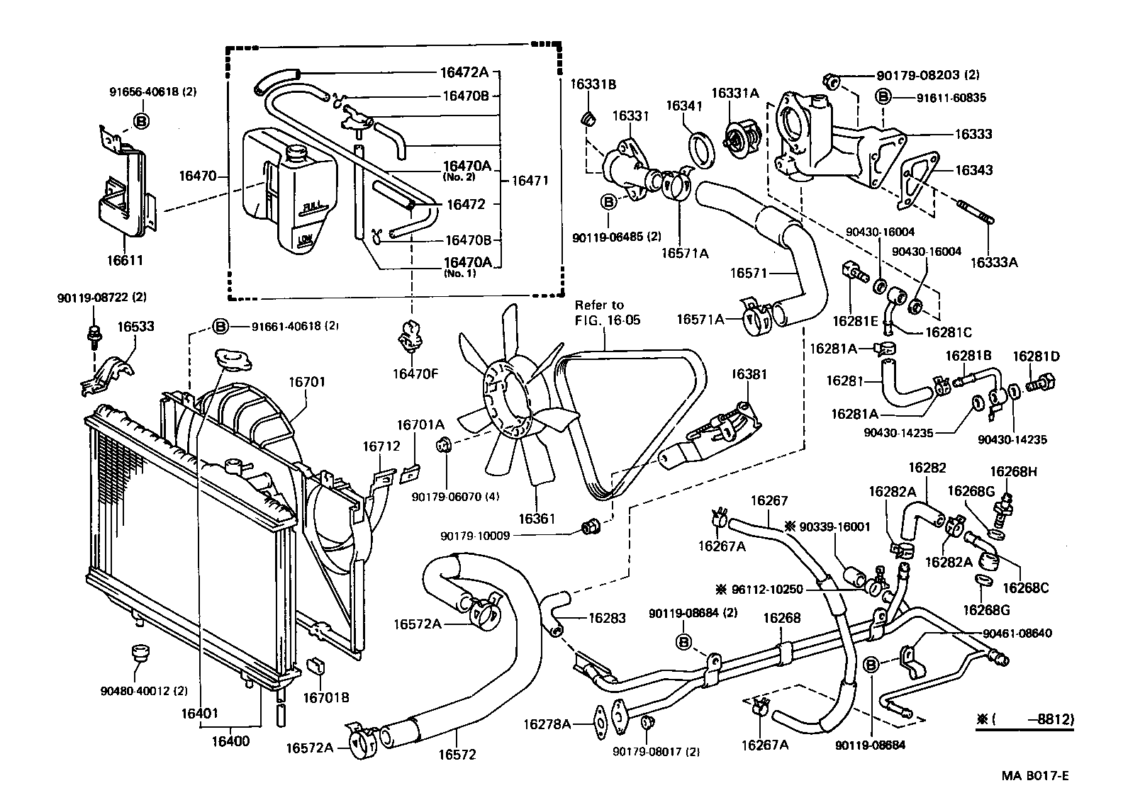 Toyota 16268-42040 PIPE, WATER BY-PASS, NO.1