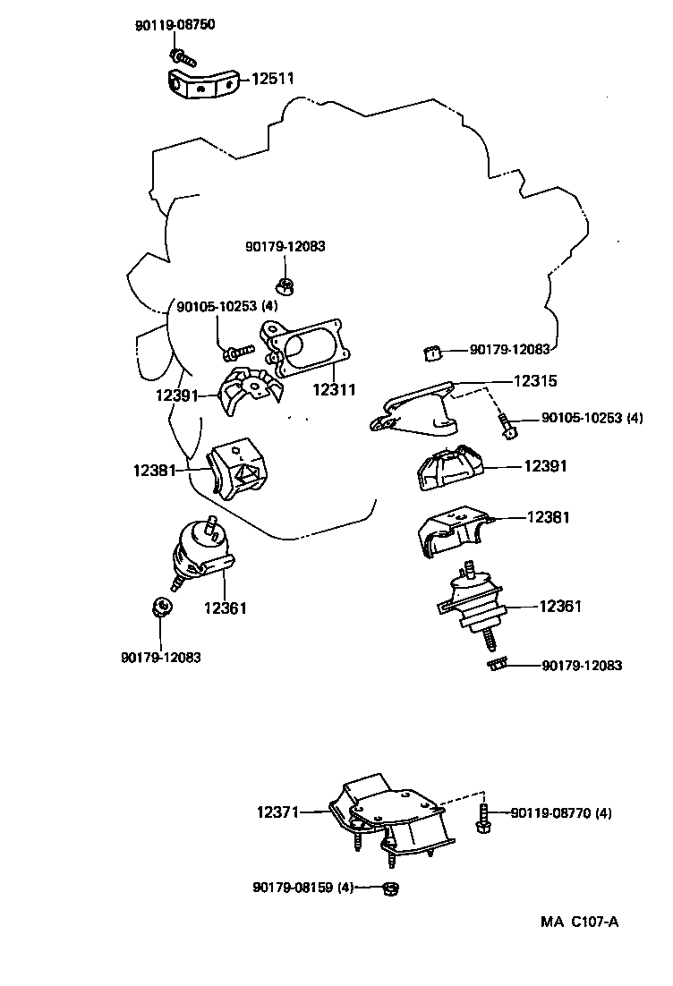 Toyota 12311-50020 BRACKET, ENGINE MOUNTING, FRONT NO.1 RH