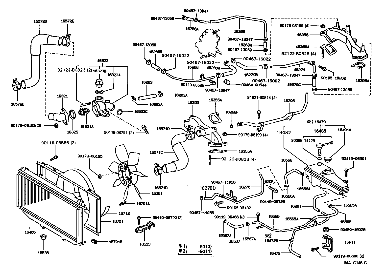 Toyota 16261-50020 HOSE, WATER BY-PASS