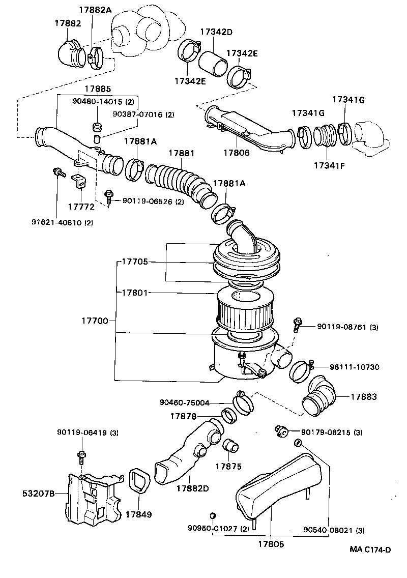 17103-54050 PIPE SUB-ASSY, AIR CLEANER, NO.2 product image