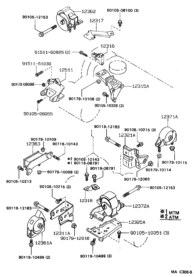 12361-64130 INSULATOR, ENGINE MOUNTING, FRONT(FOR TRANSVERSE ENGINE) product image
