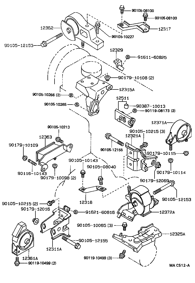12361-64130 INSULATOR, ENGINE MOUNTING, FRONT(FOR TRANSVERSE ENGINE) product image