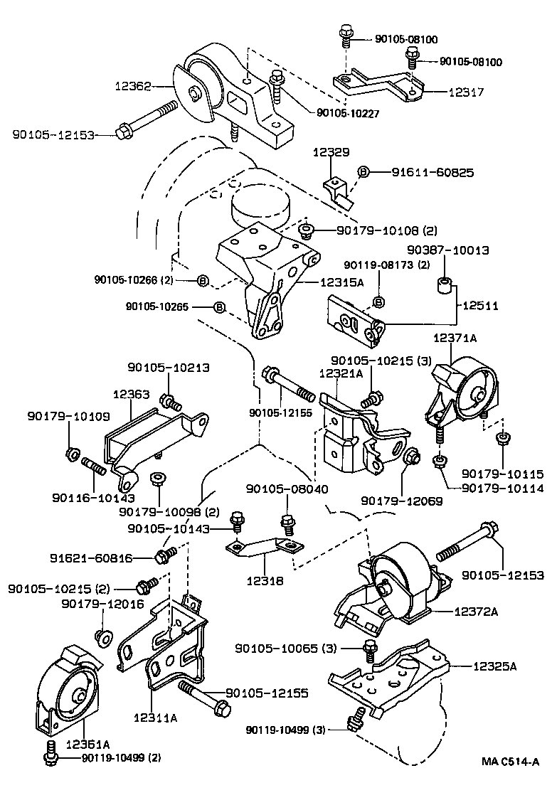 12361-64130 INSULATOR, ENGINE MOUNTING, FRONT(FOR TRANSVERSE ENGINE) product image