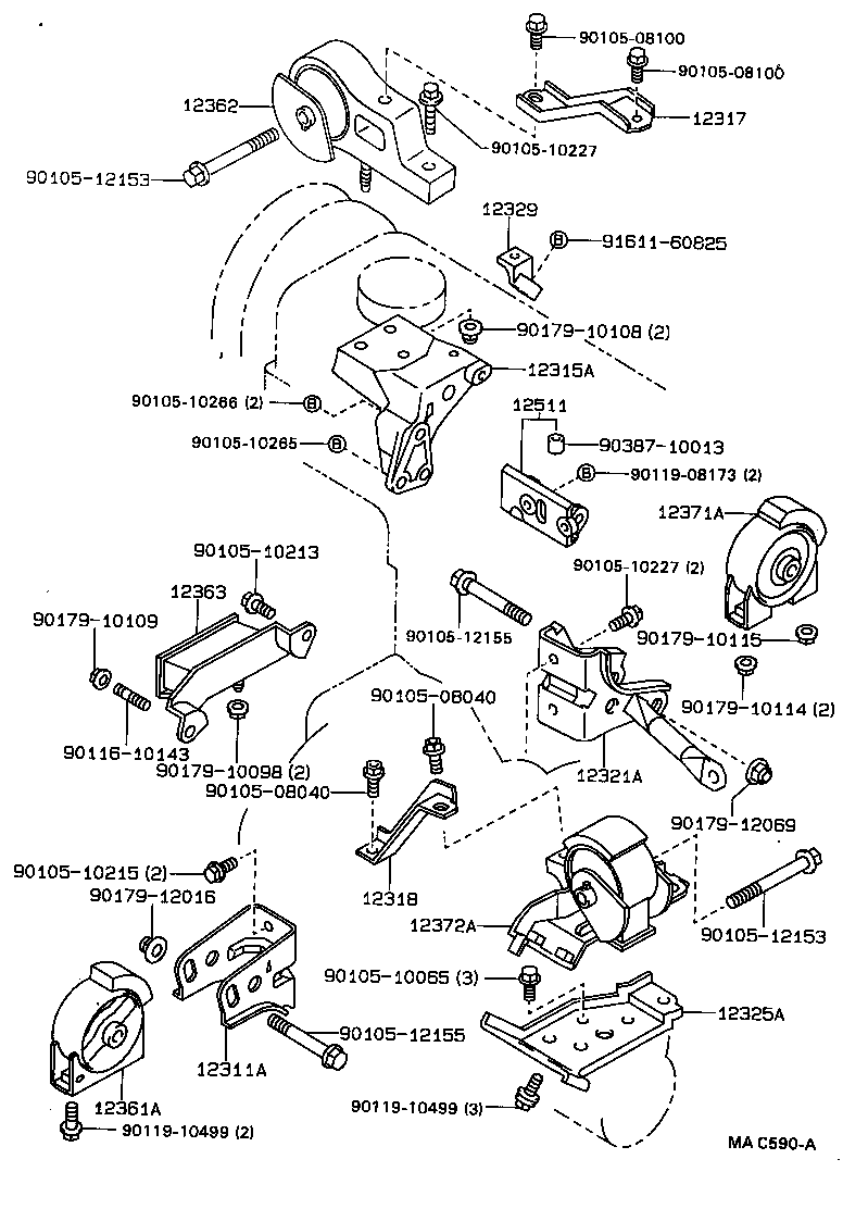12361-64130 INSULATOR, ENGINE MOUNTING, FRONT(FOR TRANSVERSE ENGINE) product image