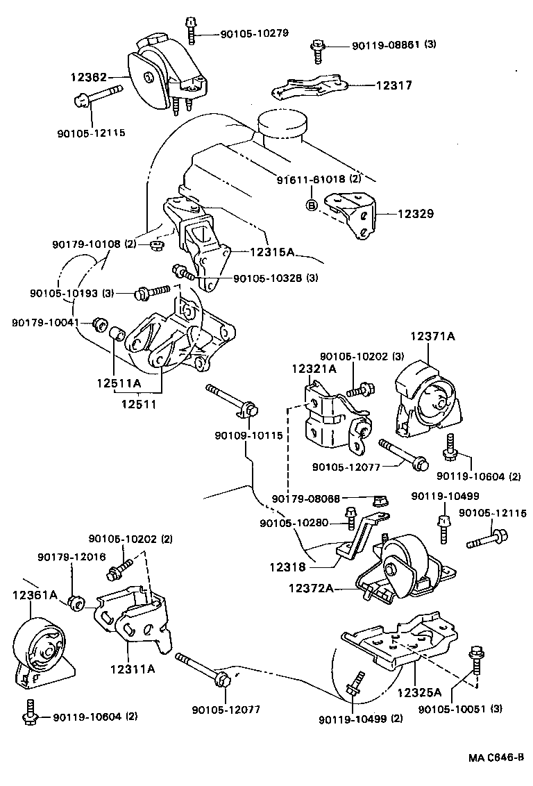12372-74340 INSULATOR, ENGINE MOUNTING, LH(FOR TRANSVERSE ENGINE) product image
