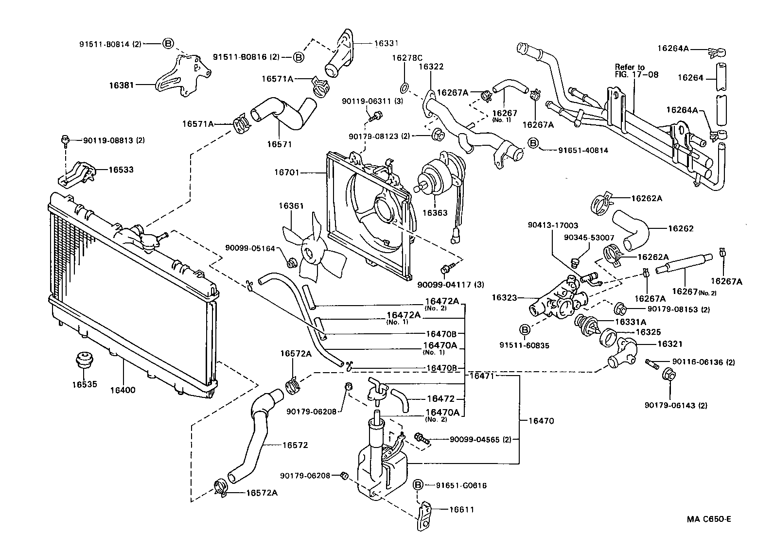 Toyota 16264-74030 HOSE, WATER BY-PASS, NO.2