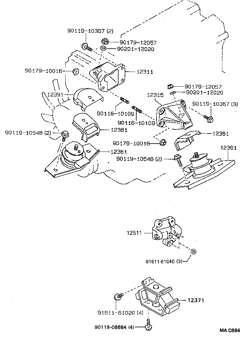 12311-74070 BRACKET, ENGINE MOUNTING, FRONT NO.1 RH product image