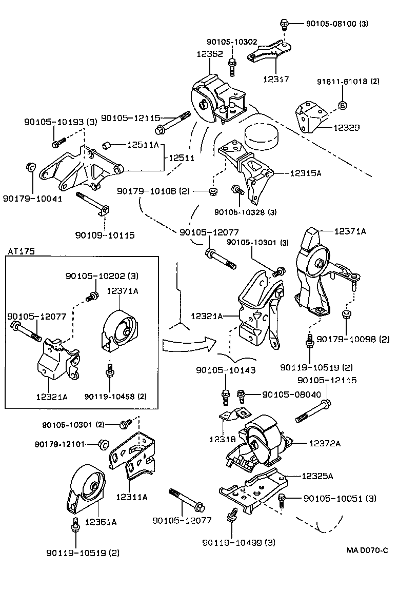 12361-74180 INSULATOR, ENGINE MOUNTING, FRONT(FOR TRANSVERSE ENGINE) product image
