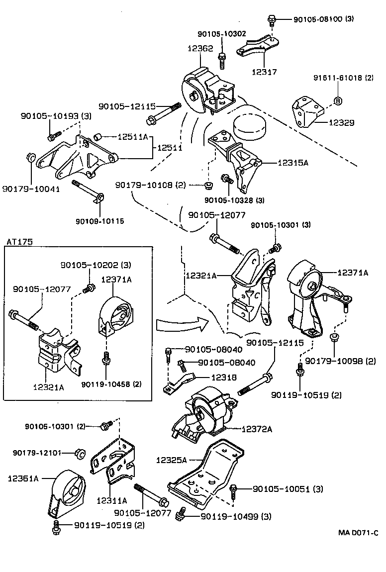 12361-74180 INSULATOR, ENGINE MOUNTING, FRONT(FOR TRANSVERSE ENGINE) product image