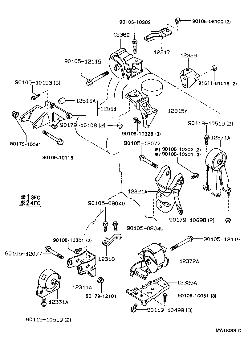 12321-15090 BRACKET, ENGINE MOUNTING, REAR(FOR TRANSVERSE ENGINE) product image
