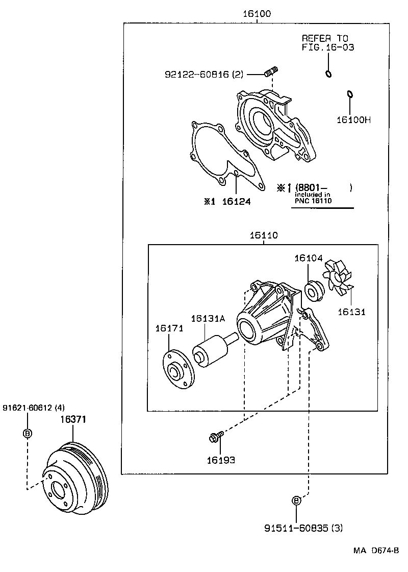 Toyota 16100-19115 PUMP ASSY, ENGINE WATER